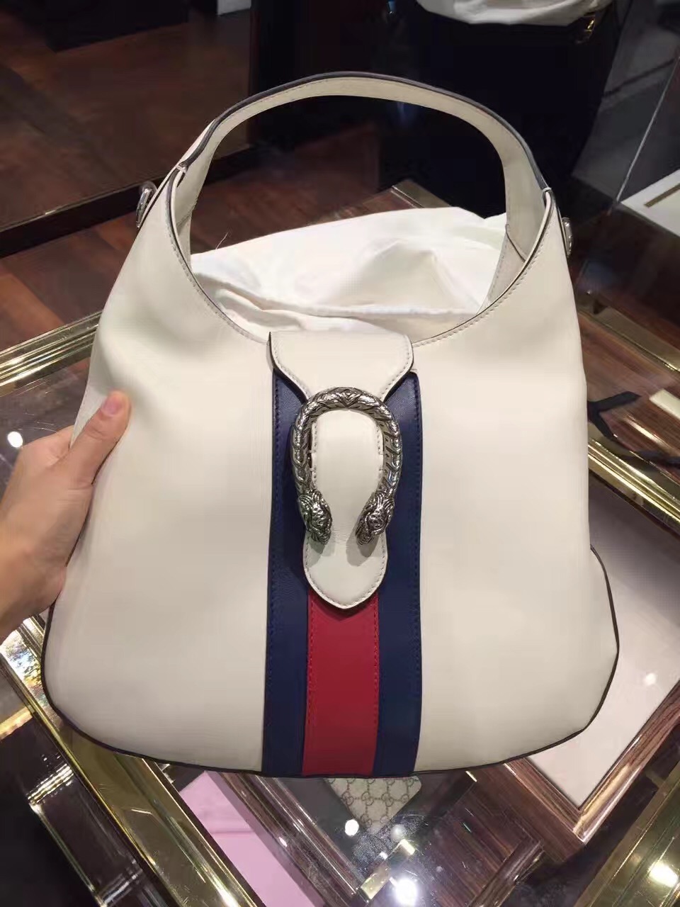 Gucci Dionysus Blue Red Blue Hobo Bag White 446687